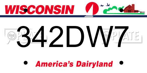 342DW7 Wisconsin License Plate