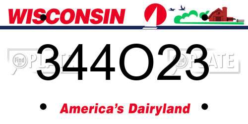 344O23 Wisconsin License Plate