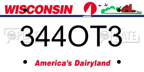 344OT3 Wisconsin License Plate