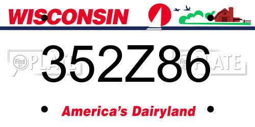 352Z86 Wisconsin License Plate