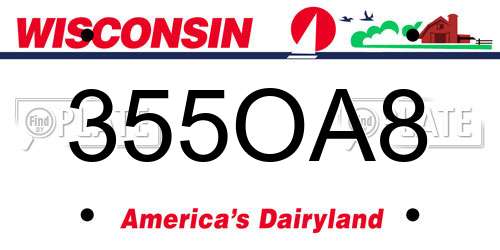 355OA8 Wisconsin License Plate