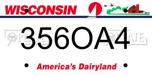 356OA4 Wisconsin License Plate