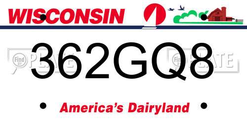 362GQ8 Wisconsin License Plate