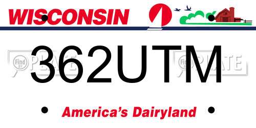 362UTM Wisconsin License Plate