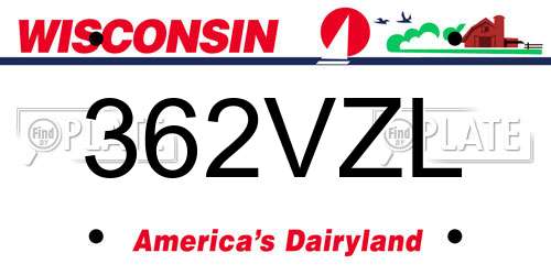 362VZL Wisconsin License Plate