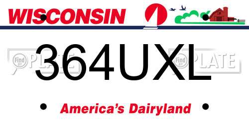 364UXL Wisconsin License Plate