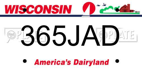 365JAD Wisconsin License Plate