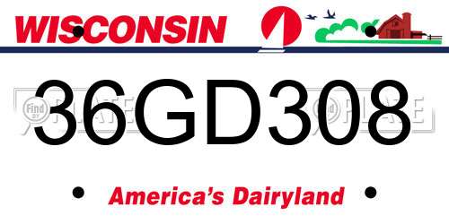 36GD308 Wisconsin License Plate