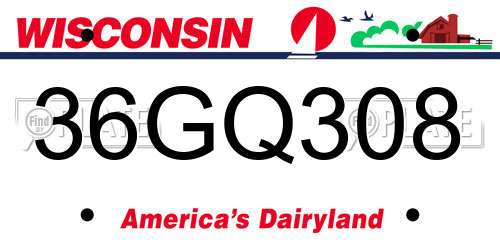 36GQ308 Wisconsin License Plate