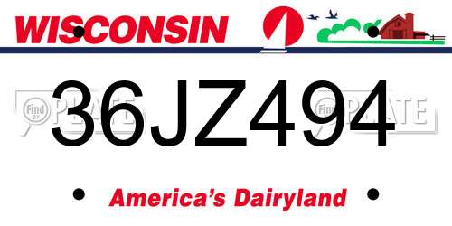 36JZ494 Wisconsin License Plate