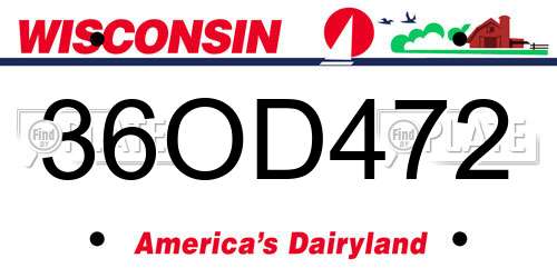 36OD472 Wisconsin License Plate