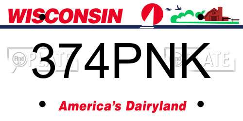 374PNK Wisconsin License Plate