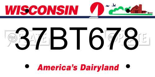 37BT678 Wisconsin License Plate