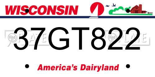 37GT822 Wisconsin License Plate