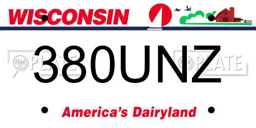 380UNZ Wisconsin License Plate