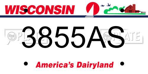 3855AS Wisconsin License Plate