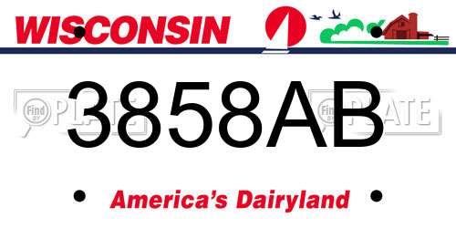 3858AB Wisconsin License Plate