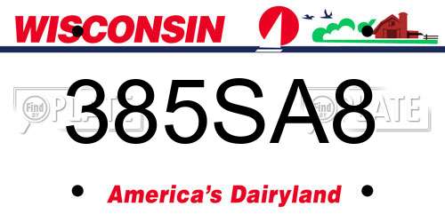 385SA8 Wisconsin License Plate