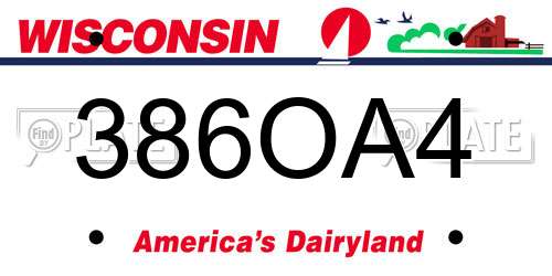 386OA4 Wisconsin License Plate
