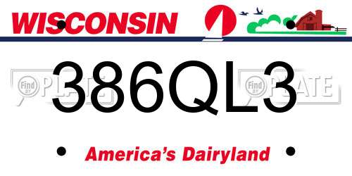 386QL3 Wisconsin License Plate