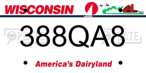 388QA8 Wisconsin License Plate