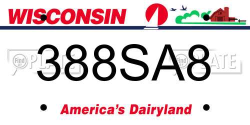 388SA8 Wisconsin License Plate