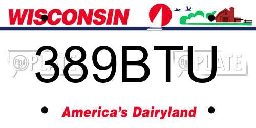389BTU Wisconsin License Plate