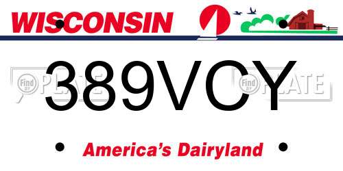 389VCY Wisconsin License Plate