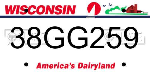 38GG259 Wisconsin License Plate