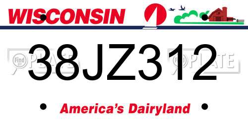38JZ312 Wisconsin License Plate