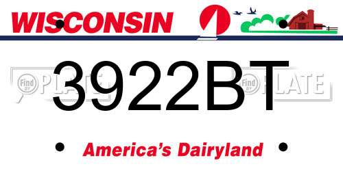 3922BT Wisconsin License Plate