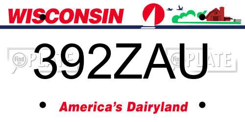 392ZAU Wisconsin License Plate