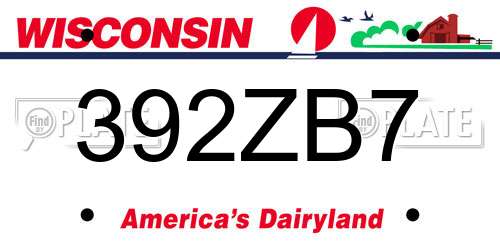 392ZB7 Wisconsin License Plate