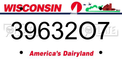 39632O7 Wisconsin License Plate