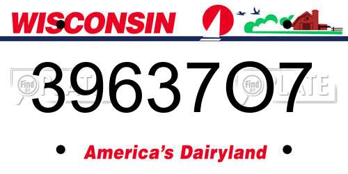 39637O7 Wisconsin License Plate