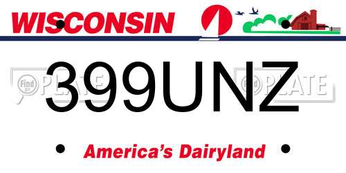 399UNZ Wisconsin License Plate