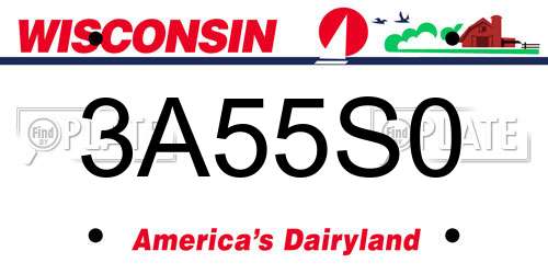 3A55S0 Wisconsin License Plate