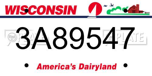 3A89547 Wisconsin License Plate