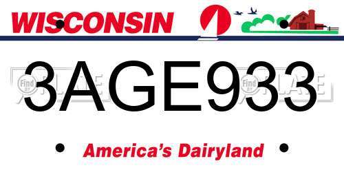 3AGE933 Wisconsin License Plate