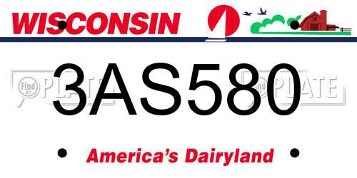 3AS580 Wisconsin License Plate