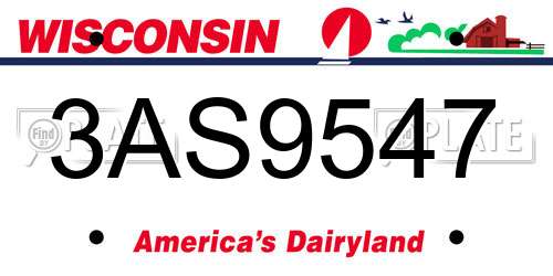3AS9547 Wisconsin License Plate