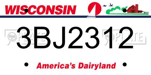 3BJ2312 Wisconsin License Plate