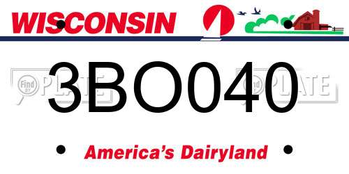 3BO040 Wisconsin License Plate