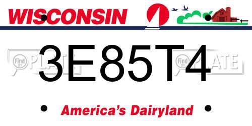 3E85T4 Wisconsin License Plate