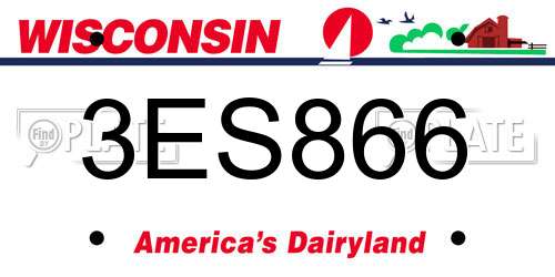 3ES866 Wisconsin License Plate