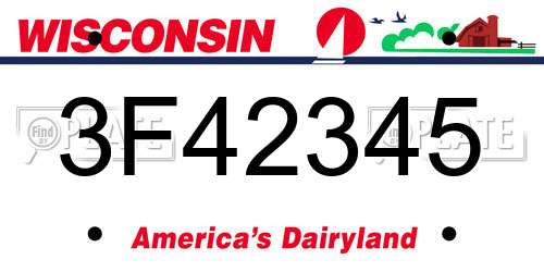 3F42345 Wisconsin License Plate