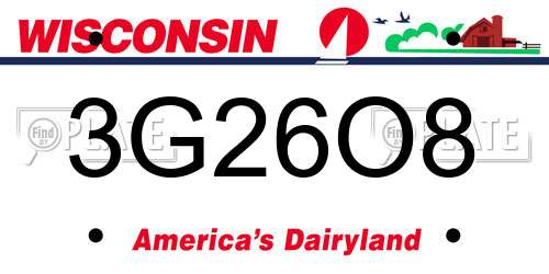 3G26O8 Wisconsin License Plate