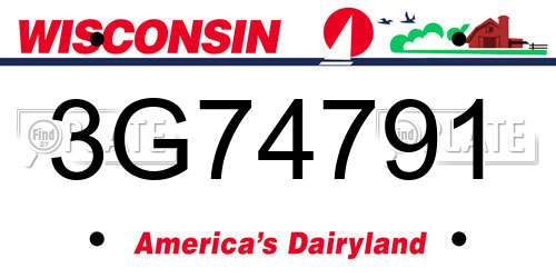 3G74791 Wisconsin License Plate