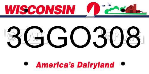3GGO308 Wisconsin License Plate