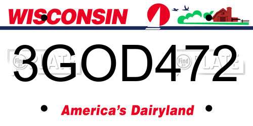 3GOD472 Wisconsin License Plate